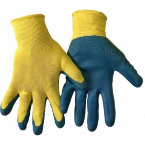 Нейлоновые перчатки с латексным обливом Bull, желто-синие, 12 штук, PRZ133