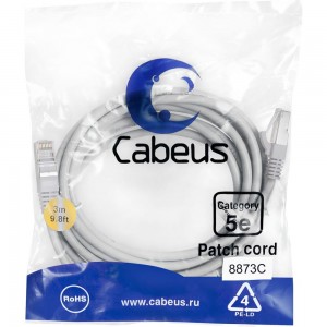 Экранированный патч-корд Cabeus F/UTP, категория 5е, 2xRJ45/8p8c, серый, LSZH, 3м PC-FTP-RJ45-Cat.5e-3m-LSZH