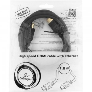 Кабель Cablexpert HDMI 1.8м, v1.4, 19M/19M, серия Light, черный, экран, пакет CC-HDMI4L-6