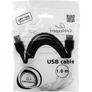 Кабель-удлинитель Cablexpert USB2.0 Pro AM/AF, 1.8м, экран, черный, пакет CCP-USB2-AMAF-6