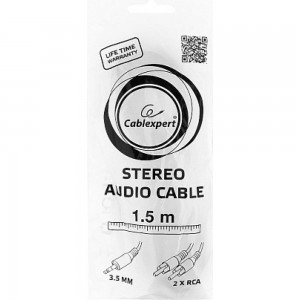 Аудио кабель Cablexpert Jack 3.5(M)/2xRCA, 1.5м, черный, пакет CCA-458