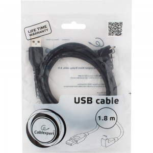 Кабель Cablexpert Pro USB 2.0 AM/micro-BM 5P, 1,8м, угловой, экран, черный CCP-mUSB2-AMBM90-6
