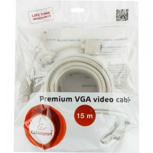 Кабель VGA Premium Cablexpert, 15M/15M, 15м, двойная экранировка, ферритовые кольца, пакет CC-PPVGA-15M