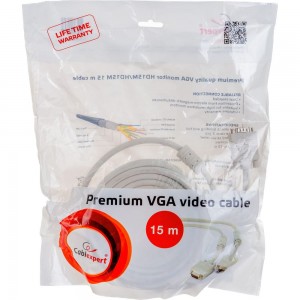 Кабель VGA Premium Cablexpert, 15M/15M, 15м, двойная экранировка, ферритовые кольца, пакет CC-PPVGA-15M