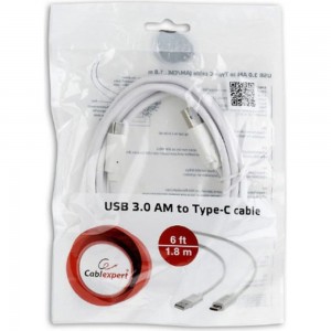 Кабель USB Cablexpert USB3.0 AM/USB Type-C, 1.8м, белый, пакет CCP-USB3-AMCM-6-W