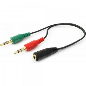 Переходник аудио Cablexpert 2хJack 3.5(M) 3pin/Jack 3.5(F), 20см, черный, пакет CCA-418