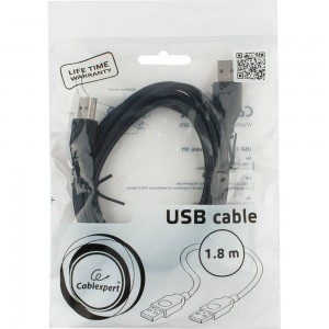 Кабель Cablexpert USB 2.0 Pro, AM/AM, 1.8м, экран, черный, пакет CCP-USB2-AMAM-6