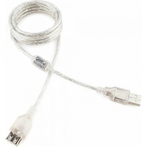 Кабель удлинитель USB2.0 Cablexpert Pro, AM/AF, 1,8м, экранирование, ферритовое кольцо, прозрачный, пакет CCF-USB2-AMAF-TR-6