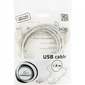 Кабель удлинитель USB2.0 Cablexpert Pro, AM/AF, 1,8м, экранирование, ферритовое кольцо, прозрачный, пакет CCF-USB2-AMAF-TR-6