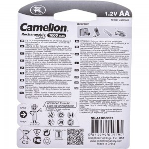Аккумулятор 1.2В Camelion, AA-1000mAh Ni-Cd BL-2, 6181