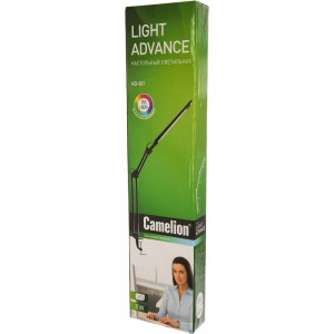 Настольный светильник Camelion KD-821 C02 черный LED 8Вт, 230В, 2 уровня яркости, 350Лм, струбцина 13527