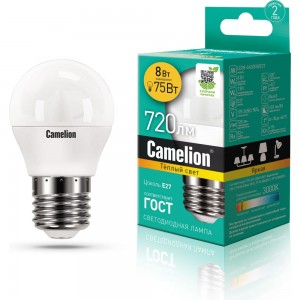 Светодиодная лампа Camelion LED8-G45/830/E27 8Вт 220В 12392