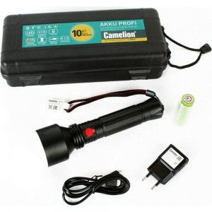 Аккумуляторный фонарь Camelion E163 3,7В, черный, T40 LED, 10 Ватт, 3 режима, алюминий, бокс 14279