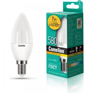 Светодиодная лампа Camelion LEDRB/7-C35/830/E14 (7Вт 220В, LED-M C37 7W 3000K E14) 15053
