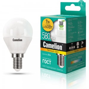 Светодиодная лампа Camelion LEDRB/7-G45/830/E14 (7Вт 220В, LED-M G45 7W 3000K E14) 15061