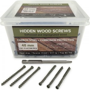 Саморезы с антикоррозийным покрытием для скрытого монтажа террас и фасадов Camo Hidden Wood Screws C4 48 mm, 350 шт. 48350C4