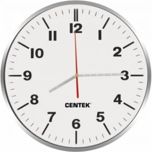 Настенные часы Centek белый+хром, 30 см диаметром, круг, плавный ход, кварцевый механизм CT-7100 White