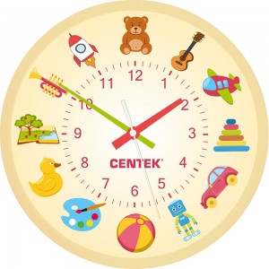 Настенные часы Centek игрушки диаметр 25 см, круг, плавный ход, кварцевый механизм CT-7104 Toys