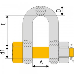 Прямая грузовая скоба Центр грузоподъемного оборудования DIN 834, с гайкой, Q=2 т 4687203388409