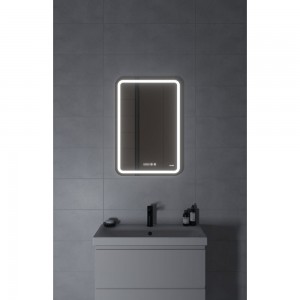 Зеркало Cersanit LED 050 design pro 55x80 с подсветкой холодный/теплый cвет, часы, с антизапотеванием, прямоугольное 63545