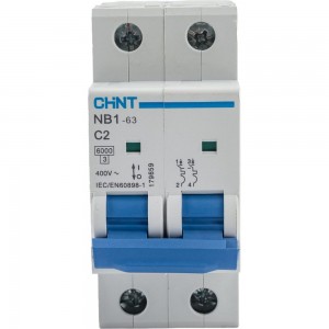 Автоматический выключатель CHINT NB1-63, 2P, 2A, 6кА, характеристика C 179659