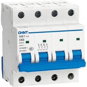 Автоматический выключатель CHINT NB1-63, 4P, 63A, 6кА, характеристика C 179752