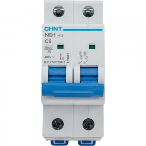 Автоматический выключатель CHINT NB1-63, 2P, 6A, 6кА, характеристика C 179667