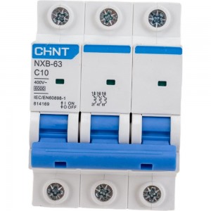 Автоматический выключатель CHINT NXB-63, 3P, 10A, 6кА, характеристика C 814169