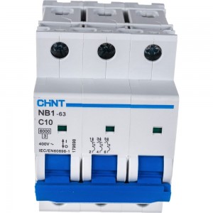 Автоматический выключатель CHINT NB1-63, 3P, 10A, 6кА, характеристика C 179698