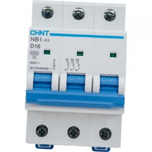 Автоматический модульный выключатель CHINT 3п D 16А 6кА NB1-63 (R) 179714