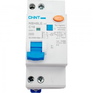 Автоматический выключатель дифференциального тока CHINT 1п+N C 16А 30мА 4.5кА NBH8LE-40 (R) 206062