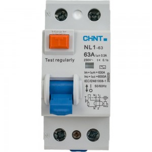 Выключатель дифференциального тока CHINT (УЗО) 2п 63А 300мА тип AC 6кА NL1-63 (R) 200220