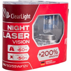 Комплект ламп Clearlight H4 12V-60/55W Night Laser Vision +200% Light, 2 шт. MLH4NLV200