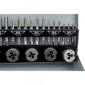 Комплект резьбонарезного инструмента: вороток и плашкодержатель CNIC и по 7 к-тов из 3шт метчиков и плашек М3-М12 Р6М5 в мет.кор.32поз 50051