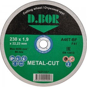 Диск отрезной по металлу METAL-CUT (230x1.9x22.23 мм; A46T-BF; F41) D.BOR F41-MC-230-19-22