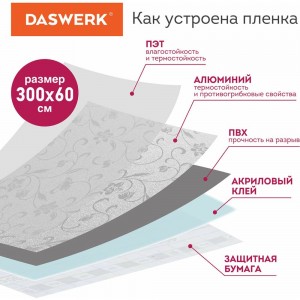 Самоклеящаяся пленка DASWERK (алюминиевая защитная фольга для кухни и дома; 0,6x3 м; серебро; цветы) 607849