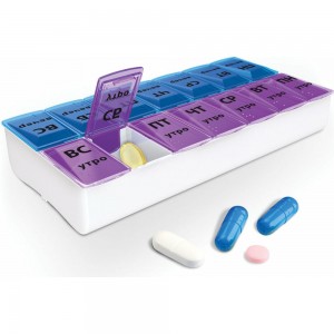 Таблетница - контейнер для лекарств и витаминов DASWERK 7 дней/2 приема, большой объем 630844