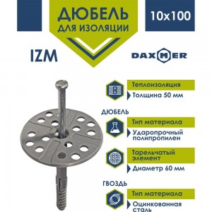 Дюбель с металлическим гвоздем Daxmer IZM 10x100, 500 шт. 323698