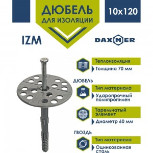 Дюбель с металлическим гвоздем Daxmer IZM 10x120, 500 шт. 326990