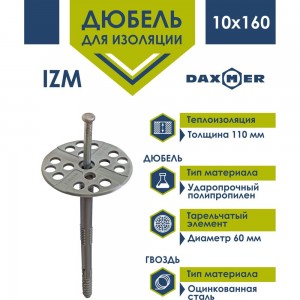 Дюбель с металлическим гвоздем Daxmer IZM 10x160, 400 шт. 324900