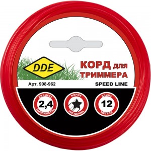 Корд триммерный на подвесе Speed line 2.4 мм, 12 м, красный, звезда DDE 908-962