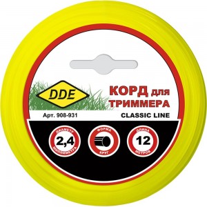 Корд триммерный на подвесе Classic line 2.4 мм, 12 м, желтый, круг DDE 908-931