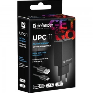 Сетевой адаптер Defender UPC-11 1xUSB,5V/2.1А, кабель micro-USB 83556