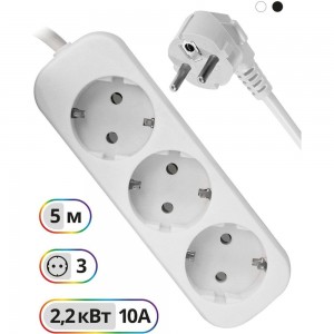 Удлинитель с заземлением Defender E350 5.0 м, 3 розетки 99223