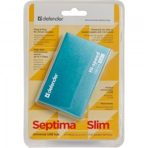 Универсальный USB разветвитель Defender Septima Slim USB2.0, 7 портов, блок питания 2A 83505