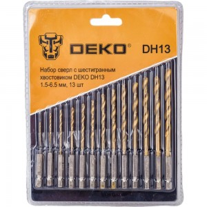 Набор сверл DH13 (13 шт; 1.5-6.5 мм; шестигранный хвостовик) DEKO 065-0538