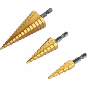 Набор ступенчатых сверл SD03 (3 шт; 4-12; 4-20 мм; 4-32 мм; шестигранный хвостовик) DEKO 065-0533