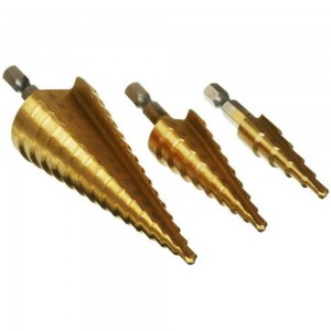 Набор ступенчатых сверл SD03 (3 шт; 4-12; 4-20 мм; 4-32 мм; шестигранный хвостовик) DEKO 065-0533