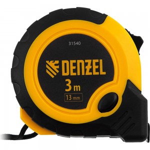 Рулетка Denzel 3 м, 13 мм, двухкомпонентный корпус, кнопка-пауза 31540