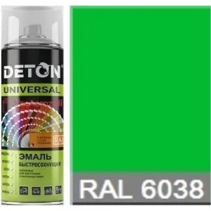 Флуоресцентная акриловая эмаль DETON быстросохнущая, зеленый, RAL 6038, аэрозоль 520 мл DTN-A07269